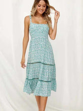 Printed Hollow Split-joint Spaghetti-neck Maxi Dress